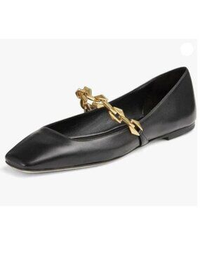 miss left Women Chain Strap Mary Janes Shoes Slip On Closed Square Toe Black